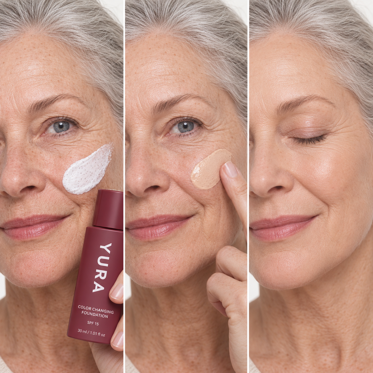 YURA colour-changing foundation application in three steps